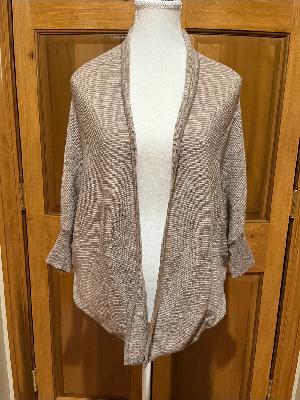 Eileen Fisher Taupe Open-Front Ribbed Cardigan